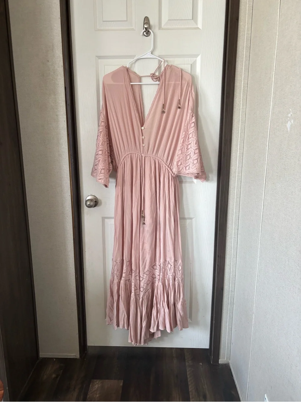Free People Dusty Rose Boho Lace-Trim Maxi Dress